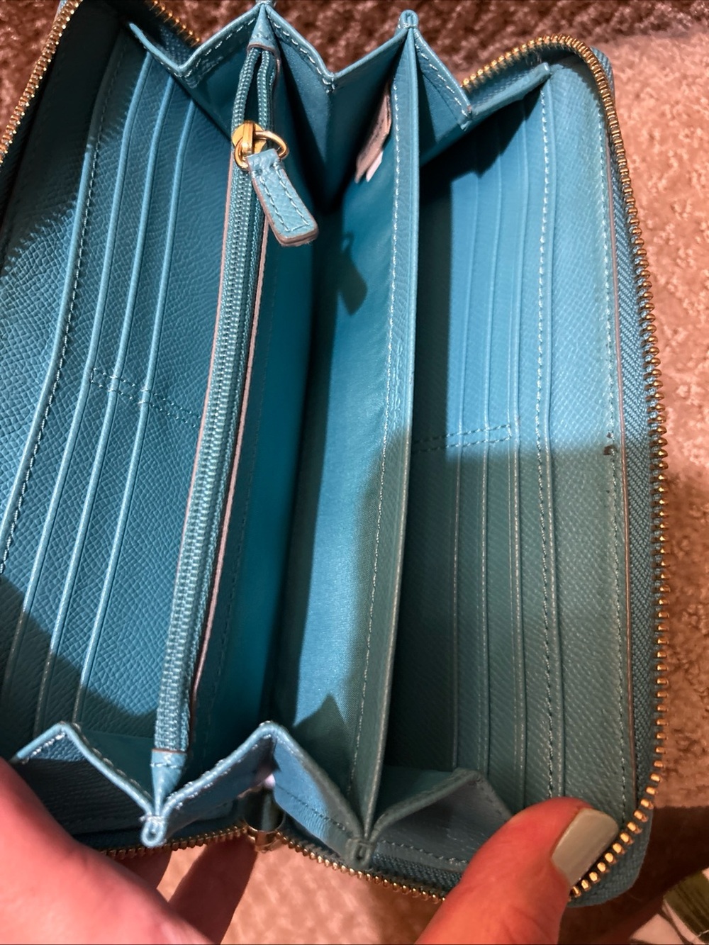AUTHENTIC COACH Studded Zip Around Long Wallet Leather Teal Turquoise Accordion - Picture 6 of 8